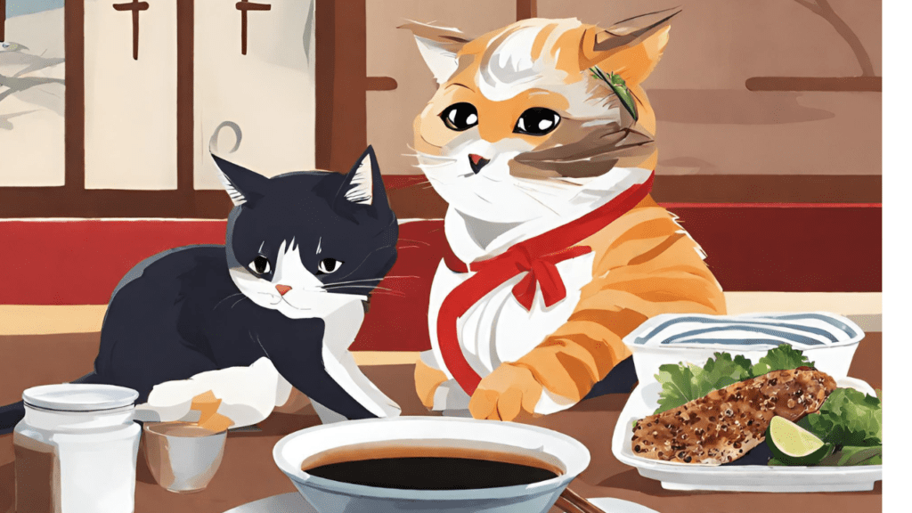 cats eating soy sauce